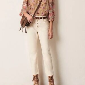 ba&sh Amber High Waisted High Rise Straight Leg Jeans Off White Cream Size 8